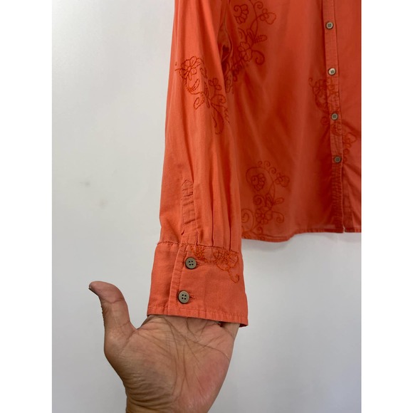 J.Jill Pumpkin All-Over Embroider Button Up Collard Top Blouse Size Med  #4122 - Picture 7 of 10